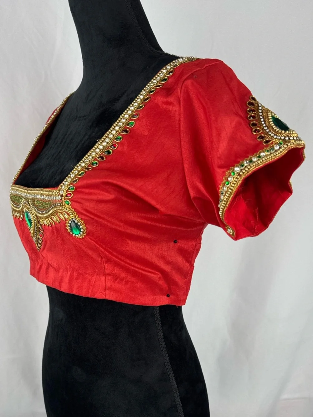 Handmade Indian Bridal Blouse with Hand Stitched Embroidery and Beading - Picture 2 of 5